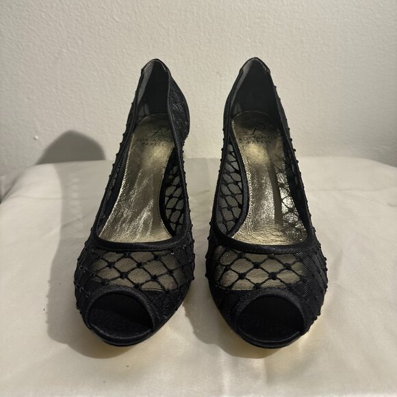 Adrianna Papell Black Mesh Peep-Toe Heels – Size 7 1/2 - Picture 1 of 6